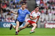 27 August 2017; Conleth McShane of Derry in action against Daniel Brennan of Dublin during the Electric Ireland GAA Football All-Ireland Minor Championship Semi-Final match between Dublin and Derry at Croke Park in Dublin. Photo by Ramsey Cardy/Sportsfile