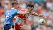 27 August 2017; Ben McCarron of Derry in action against Liam Flatman of Dublin during the Electric Ireland GAA Football All-Ireland Minor Championship Semi-Final match between Dublin and Derry at Croke Park in Dublin. Photo by Piaras Ó Mídheach/Sportsfile