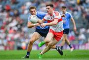 27 August 2017; Pádraig McGrogan of Derry in action against Seán Hawkshaw of Dublin during the Electric Ireland GAA Football All-Ireland Minor Championship Semi-Final match between Dublin and Derry at Croke Park in Dublin. Photo by Ramsey Cardy/Sportsfile