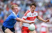 27 August 2017; Lorcan McWilliams of Derry is tackled by Eoin O’Dea of Dublin during the Electric Ireland GAA Football All-Ireland Minor Championship Semi-Final match between Dublin and Derry at Croke Park in Dublin. Photo by Ramsey Cardy/Sportsfile