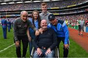 27 August 2017; Dublin manager Jim Gavin and Tyrone manager Mickey Harte, alongside former Antrim footballer Anto Finnegan and his children Conall and Ava ahead of the GAA Football All-Ireland Senior Championship Semi-Final match between Dublin and Tyrone at Croke Park in Dublin. Photo by Ramsey Cardy/Sportsfile