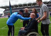 27 August 2017; Dublin manager Jim Gavin and Tyrone manager Mickey Harte, alongside former Antrim footballer Anto Finnegan and his children Conall and Ava ahead of the GAA Football All-Ireland Senior Championship Semi-Final match between Dublin and Tyrone at Croke Park in Dublin. Photo by Ramsey Cardy/Sportsfile