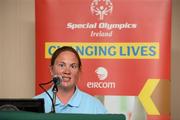 26 May 2012; Fiona Byrne, from Navan Road, Dublin, and a member of the 'Cabra Lions' speaking during the 2012 Special Olympics Ireland AGM. Red Cow Moran Hotel, Naas Road, Dublin. Picture credit: Ray McManus / SPORTSFILE