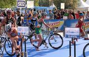 26 May 2012; Ireland's Aileen Morrison makes her way through the second transition during the Women's Triathlon. 2012 ITU World Triathlon Madrid, Casa de Campo Park, Madrid, Spain. Photo by Sportsfile