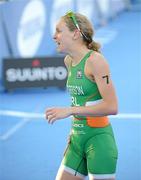 26 May 2012; Ireland's Aileen Morrison reacts after finishing second and winning a silver medal in the Women's Triathlon in a time of 2:06:37. 2012 ITU World Triathlon Madrid, Casa de Campo Park, Madrid, Spain. Photo by Sportsfile