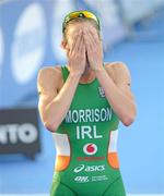 26 May 2012; Ireland's Aileen Morrison reacts after finishing second and winning a silver medal in the Women's Triathlon in a time of 2:06:37. 2012 ITU World Triathlon Madrid, Casa de Campo Park, Madrid, Spain. Photo by Sportsfile