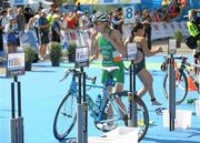 26 May 2012; Ireland's Aileen Morrison in action during the first transition of the Women's Triathlon. 2012 ITU World Triathlon Madrid, Casa de Campo Park, Madrid, Spain. Photo by Sportsfile
