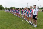 26 May 2012; The teams stand for the national anthems before the game. 2012 TG4/O'Neills Ladies All-Star Tour Exhibition Game, 2010 All Stars v 2011 All Stars, Centennial Park, Toronto, Canada. Picture credit: Brendan Moran / SPORTSFILE