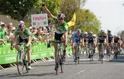 27 May 2012; Gediminas Bagdonas, An Post Sean Kelly team, edges out team-mate Sam Bennett to win the final stage of the 2012 An Post Rás. Cootehill - Skerries. Picture credit: Stephen McCarthy / SPORTSFILE