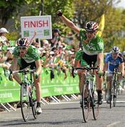 27 May 2012; Gediminas Bagdonas, An Post Sean Kelly team, edges out team-mate Sam Bennett to win the final stage of the 2012 An Post Rás. Cootehill - Skerries. Picture credit: Stephen McCarthy / SPORTSFILE