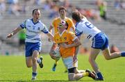 27 May 2012; Michael McCann, Antrim, in action against Stephen Gollogly and Dessie Mone, Monaghan. Ulster GAA Football  Senior Championship Quarter Final, Monaghan v Antrim, St Tiernach's Park, Clones, Co. Monaghan. Picture credit: Oliver McVeigh / SPORTSFILE