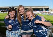 27 May 2012; Leinster supporters Melissa Wynne, Sarah Casserly, and Lisa Casserly, from Carlow Town, ahead of the match. Celtic League Grand Final, Leinster v Ospreys, RDS, Ballsbridge, Dublin. Picture credit: Brian Lawless / SPORTSFILE