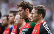 26 August 2017; Andy Moran of Mayo and his team-mates stand for the national anthem before the start of the GAA Football All-Ireland Senior Championship Semi-Final Replay match between Kerry and Mayo at Croke Park in Dublin. Photo by Brendan Moran/Sportsfile