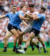 27 August 2017; Matthew Donnelly of Tyrone in action against Dublin's, from left, Brian Fenton, Michael Fitzsimons and Philip McMahon during the GAA Football All-Ireland Senior Championship Semi-Final match between Dublin and Tyrone at Croke Park in Dublin. Photo by Piaras Ó Mídheach/Sportsfile