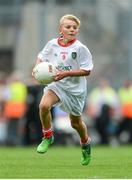 27 August 2017; Ronán Teahan of Aughatubrid NS, Co Kerry, representing Tyrone, nephew of former Kerry footballer Maurice Fitzgerald, playing in the INTO Cumann na mBunscol GAA Respect Exhibition Go Games at half-time during the GAA Football All-Ireland Senior Championship Semi-Final match between Dublin and Tyrone at Croke Park in Dublin. Photo by Piaras Ó Mídheach/Sportsfile