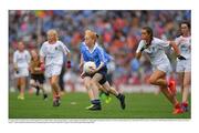 27 August 2017; Orlaith Craven of Ardnagrath NS, Co Westmeath, representing Dublin, in action against Sinéad Nic an tSabhaisigh of Gaelscoil Chorain, Co Cork, representing Tyrone, during the INTO Cumann na mBunscol GAA Respect Exhibition Go Games at Dublin v Tyrone - GAA Football All-Ireland Senior Championship Semi-Final at Croke Park in Dublin. Photo by Brendan Moran/Sportsfile