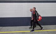 27 August 2017; Tyrone manager Mickey Harte, left, and selecctor Gavin Devlin arrive prior to the GAA Football All-Ireland Senior Championship Semi-Final match between Dublin and Tyrone at Croke Park in Dublin. Photo by Brendan Moran/Sportsfile