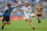 27 August 2017; Ronán Teahan of Aughatubrid NS, Co Kerry, representing Tyrone, in action against Jack Slevin of St. Mary’s NS, Co Offaly, representing Dublin, during the INTO Cumann na mBunscol GAA Respect Exhibition Go Games at Dublin v Tyrone - GAA Football All-Ireland Senior Championship Semi-Final at Croke Park in Dublin. Photo by Piaras Ó Mídheach/Sportsfile