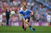 27 August 2017; Maggie Donaghy of Loreto PS, Co Dublin, representing Dublin, in action against Annie McGroddy of Devlinreagh NS, Co Donegal, representing Tyrone, during the INTO Cumann na mBunscol GAA Respect Exhibition Go Games at Dublin v Tyrone - GAA Football All-Ireland Senior Championship Semi-Final at Croke Park in Dublin. Photo by Brendan Moran/Sportsfile