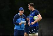 28 August 2017; Leinster's Jack Conan in conversation with head of athletic performance Charlie Higgins during squad training at UCD in Dublin. Photo by Ramsey Cardy/Sportsfile