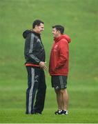 28 August 2017; Director of rugby Rassie Erasmus, left, and performance analyst George Murray in conversation during Munster Rugby Squad Training at the University of Limerick in Limerick. Photo by Diarmuid Greene/Sportsfile