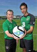 28 May 2012; Pictured supporting the Ankylosing Spondylitis Back in Play campaign developed by Pfizer Healthcare Ireland and Ankylosing Spondylitis Association of Ireland (ASAI) are Dr. Alan Byrne, Medical Director of the FAI, left, and Irish international Stephen Kelly. To learn more about the campaign, AS and the treatments available, visit www.back-in-play.com. Gannon Park, Malahide, Co. Dublin. Picture credit: Diarmuid Greene / SPORTSFILE