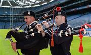 29 May 2012; In attendance at a Dublin Fire Brigade 150 year celebration photocall are Tim Zerr, left, Eugene Fire Pipes and DFB Piper Jonathon Forbes. Dublin Fire Brigade and many of their friends from Fire and Police departments across the United States have travelled to Dublin to perform with them throughout the weekend, culminating in a performance at Croke Park for the Leinster GAA football senior championship 2012 Quarter-Finals. Croke Park, Dublin. Picture credit: Ray McManus / SPORTSFILE