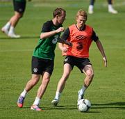 28 May 2012; Republic of Ireland's Paul Green, right, in action against Aiden McGeady during squad training ahead of UEFA EURO 2012 which begins on June 8th. Republic of Ireland EURO2012 Squad Training, Borgo A Buggiano, Montecatini, Italy. Picture credit: David Maher / SPORTSFILE