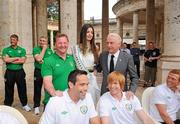 28 May 2012; The Republic of Ireland manager Giovanni Trapattoni, right, with Miss Italia Stefania Bivoni, from Calabria, Italy, Republic of Ireland security officer Tony Hickey, left, and players from left, David Forde, Paul McShane and Paul Green in attendance at a civic reception at the Stabilimento Tettuccio, Montecatini, Italy. Picture credit: David Maher / SPORTSFILE