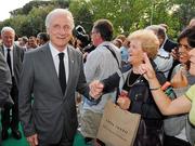 28 May 2012; The Republic of Ireland manager Giovanni Trapattoni is greeted by local well wishers as he arrives for a civic reception for the Republic of Ireland squad at the Stabilimento Tettuccio, Montecatini, Italy. Picture credit: David Maher / SPORTSFILE