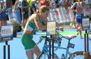 26 May 2012; Ireland's Aileen Morrison in action during the 1st transition of the Women's Triathlon. 2012 ITU World Triathlon Madrid, Casa de Campo Park, Madrid, Spain. Photo by Sportsfile