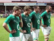 29 May 2012; A dejected Ronan O'Gara, left, with, from left to right, Mike Sherry, Ronan Loughney and John Muldoon at the final whistle. Rugby International, Barbarians v Ireland XV, Kingsholm, Gloucester, England. Picture credit: Matt Impey / SPORTSFILE