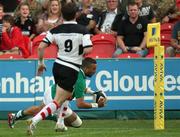 29 May 2012; Simon Zebo, Ireland XV, scores his side's third try. Rugby International, Barbarians v Ireland XV, Kingsholm, Gloucester, England. Picture credit: Matt Impey / SPORTSFILE