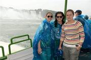 29 May 2012; Members of the 2010 and 2011 TG4/O'Neills Ladies Football All Star teams, from left, Aisling Leonard, Kerry, Aisling Doonan, Cavan and Gemma Begley, Tyrone, on a visit to the Niagara Falls on the final day of the tour. 2012 TG4/O'Neills Ladies All-Star Tour, Niagara, Canada. Picture credit: Brendan Moran / SPORTSFILE