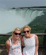 29 May 2012; Members of the 2010 and 2011 TG4/O'Neills Ladies Football All Star teams, Deirdre O'Reilly, left, and Brid Stack, both from Cork, on a visit to the Niagara Falls on the final day of the tour. 2012 TG4/O'Neills Ladies All-Star Tour, Niaraga, Canada. Picture credit: Brendan Moran / SPORTSFILE