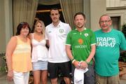 30 May 2012; Ford prizewinners Kevin Redmond, second from right, from Baltinglass, Co. Wicklow, with his sister Linda, father Christy and mother Sarah alongside the Republic of Ireland's John O'Shea. Ford Prizewinners Meet the Irish Team, Montecatini, Italy. Picture credit: David Maher / SPORTSFILE