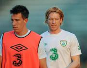 29 May 2012; Republic of Ireland's Paul McShane, right, and Sean St. Ledger during the warm up before the game. International Friendly, Tuscan Selection v Republic of Ireland, Stadio Melani, Pistoia, Italy. Picture credit: David Maher / SPORTSFILE