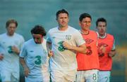29 May 2012; Republic of Ireland's Robbie Keane, centre, alongside team-mates, from left to right, Paul McShane, Stephen Hunt, Keith Andrews and Sean St. Ledger during the warm up before the game. International Friendly, Tuscan Selection v Republic of Ireland, Stadio Melani, Pistoia, Italy. Picture credit: David Maher / SPORTSFILE