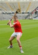 30 May 2012; Etihad Airways, sponsors of the GAA Hurling All-Ireland Senior Championship and the The Etihad Skyline, hosted a special Poc Fada competition at Croke Park. The Abu Dhabi-based airline invited 14 hurlers, from the 14 championship counties, to take part in the Poc Fada. Each player was tasked with aiming the sliotar at destinations on a giant map of the Etihad network that was rolled out across the Croke Park pitch. Local charities, nominated beforehand by each player, then received a pair of return tickets to the destination that the sliotar landed on. William Egan, Cork, who won tickets to Thailand for Marymount Hospice at the Poc Fada. Croke Park, Dublin. Picture credit: Ray McManus / SPORTSFILE