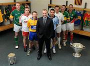 31 May 2012; TV3 presenter Matt Cooper with the 2012 GAA Championship Panellists, from left, Liam Hayes, Mike Finnerty, Jamesie O'Connor, Senan Connell, Paul Earley, Darragh O'Se and David Brady in attendance at the TV3 GAA launch 2012. Croke Park, Dublin. Picture credit: Matt Browne / SPORTSFILE