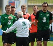 31 May 2012; Republic of Ireland players, from left to right, Kevin Doyle, Keith Andrews, James McClean, Aiden McGeady and John O'Shea listen to manager Giovanni Trapattoni during EURO2012 squad training ahead of their Friendly International against Hungary on Monday. Republic of Ireland EURO2012 Squad Training, Borgo A Buggiano, Montecatini, Italy. Picture credit: David Maher / SPORTSFILE
