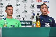 29 August 2017; Ciaran Clark, left, and Kevin Long of the Republic of Ireland  during a press conference at the FAI NTC in Abbotstown, Dublin. Photo by David Maher/Sportsfile