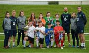 29 August 2017; Pictured at the launch of the Bank of Ireland Post Primary Competition are back row, from left, Republic of Ireland Women's International Roma McLaughlin, Republic of Ireland International Daryl Horgan, Republic of Ireland Women's International Amanda McQuillan, St. Laurence College Co. Dublin players Katie Doyle and Clara Mulligan, Mulroy College Co. Donegal players Caoimhe Walsh and Siobhan Sweeney, Republic of Ireland International David Meyler, Republic of Ireland Women's International Leanne Kiernan, and Republic of Ireland International John O'Shea. Pictured front row, left to right, Rochestown College Co. Cork players Rory Doyle, Colin O'Mahoney, and Saint Joseph's Patrician - The Bish Co. Galway players Gary Higgins and James Egan at FAI Headquarters Abbotstown, Co Dublin. Photo by Cody Glenn/Sportsfile