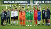 29 August 2017; Pictured at the launch of the Bank of Ireland Post Primary Competition are, from left, Republic of Ireland Women's International Roma McLaughlin, Republic of Ireland International Daryl Horgan, Republic of Ireland Women's International Amanda McQuillan, Rochestown College Co. Cork players Rory Doyle, Colin O'Mahoney, St. Laurence College Co. Dublin players Katie Doyle and Clara Mulligan, Mulroy College Co. Donegal players Caoimhe Walsh and Siobhan Sweeney, Saint Joseph's Patrician - The Bish Co. Galway players James Egan and Gary Higgins, Republic of Ireland International David Meyler, Republic of Ireland Women's International Leanne Kiernan, and Republic of Ireland International John O'Shea at FAI Headquarters Abbotstown, Co Dublin. Photo by Cody Glenn/Sportsfile