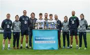 29 August 2017; Pictured at the launch of the Bank of Ireland Post Primary Competition are, from left, Republic of Ireland International Daryl Horgan, Republic of Ireland Women's International Roma McLoughlin, Republic of Ireland International John O'Shea, Rochestown College Co. Cork teacher Eoin O'Flaherty, Rochestown College Co. Cork player Rory Doyle, Rochestown College Co. Cork teacher Cathal Lordan, Rochestown College Co. Cork player Colin O'Mahoney, former Republic of Ireland International Stephen Hunt, Republic of Ireland Women's International Leanne Kiernan, Republic of Ireland International David Meyler, and Republic of Ireland Women's International Amanda McQuillan, at FAI Headquarters Abbotstown, Co Dublin. Photo by Cody Glenn/Sportsfile