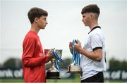 29 August 2017; Pictured at the launch of the Bank of Ireland Post Primary Competition are Saint Joseph's Patrician College - The Bish Co. Galway player James Egan, left, and Rochestown College Co. Cork player Rory Doyle at FAI Headquarters Abbotstown, Co Dublin. Photo by Cody Glenn/Sportsfile