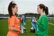 29 August 2017; Pictured at the launch of the Bank of Ireland Post Primary Competition are St. Laurence College Co. Dublin player Clara Mulligan, left, and Mulroy College Co. Donegal player Siobhan Sweeney, at FAI Headquarters Abbotstown, Co Dublin. Photo by Cody Glenn/Sportsfile