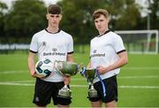 29 August 2017; Pictured at the launch of the Bank of Ireland Post Primary Competition are Rochestown College Co. Cork players Rory Doyle and Colin O'Mahoney, at FAI Headquarters Abbotstown, Co Dublin. Photo by Cody Glenn/Sportsfile