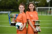 29 August 2017; Pictured at the launch of the Bank of Ireland Post Primary Competition are St. Laurence College Co. Dublin players Clara Mulligan and Katie Doyle, at FAI Headquarters Abbotstown, Co Dublin. Photo by Cody Glenn/Sportsfile