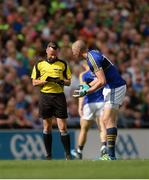 26 August 2017; Kieran Donaghy of Kerry in conversation with referee David Gough before being shown the yellow card during the GAA Football All-Ireland Senior Championship Semi-Final Replay match between Kerry and Mayo at Croke Park in Dublin. Photo by Piaras Ó Mídheach/Sportsfile